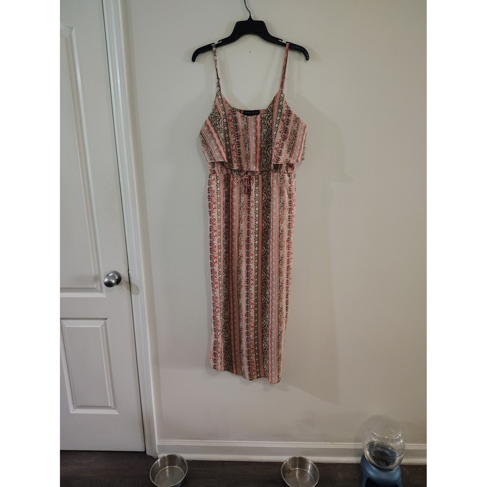 Inner Circle Womens Boho Geometric Stripe Popover Maxi Dress Pink Green Medium